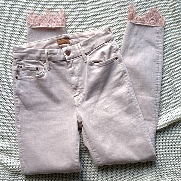 MOTHER Laced HIGH WAISTED LOOKER DAGGER ANKLE FRAY rose skinny jeans 26 - Picture 1 of 15